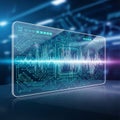Background features blurred blue lights suggesting a high tech environment Royalty Free Stock Photo