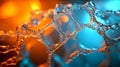 The background features 3D molecules and molecular nano particles, including atoms, electrons, chemical bonds, and Royalty Free Stock Photo