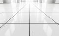 The background features a 3D rendering of a floor made from white glossy ceramic tiles Royalty Free Stock Photo