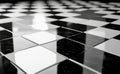 The background features a 3D rendering of glossy black and white ceramic tiles arranged as a floor Royalty Free Stock Photo
