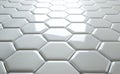 The background features a 3D rendering of white glossy ceramic tiles arranged in a hexagon pattern Royalty Free Stock Photo