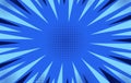 A vibrant blue pop art background with a dynamic explosion of rays and halftone dots pattern Royalty Free Stock Photo