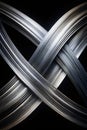 This is a background image in which silver intersecting streamlines are drawn with a brush on a black background Royalty Free Stock Photo