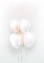 Background with festive realistic balloons with ribbon. Celebration design with baloon, color pink and white, studded with Royalty Free Stock Photo