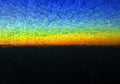 background field with rainbow sky sunset pixel from video game screen, lego minecraft style Royalty Free Stock Photo