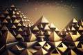 Background filled with shiny golden pyramids. Glitter background. Generative AI