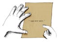 Background finger ponting to paper note drawn