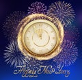 Background with Fireworks and Clock