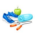 Background with fitness equipment.