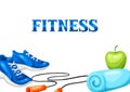 Background with fitness equipment.