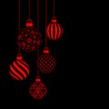 Five Hanging Christmas Baubles With Pattern Black And Red