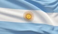 Waving national flag of Argentina. Waved highly detailed close-up 3D render.