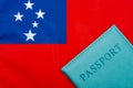 On the background of the flag of Samoa is a passport
