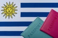 On the background of the Flag of Uruguay are passport