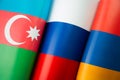 Background of the flags of the azerbaijan, russia, armenia. concept of interaction or counteraction between the countries.