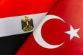 Background of the flags of the Egypt, Turkey. The concept of interaction or counteraction between two countries. International