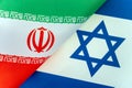 Background of the flags of the israel, iran. concept of interaction or counteraction between the two countries. International