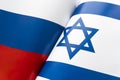 Background of the flags of Israel and Russia. The concept of interaction or counteraction between the two countries