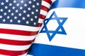 Background of the flags of Israel and USA. The concept of interaction or counteraction between the two countries