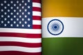 Background of the flags of north india and USA. The concept of interaction or counteraction between the two countries