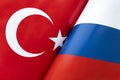 Background of the flags of Turkey and russia. The concept of interaction or counteraction between the two countries