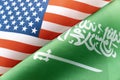 Background of the flags of the USA and saudi arabia. The concept of interaction or counteraction between two countries.