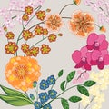 Background with flowers and leaves, greeting card.