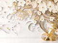 Background of a flowery tree in 3D with white flowers and golden stems. Royalty Free Stock Photo