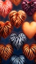 Background of fluffy hearts in animal print.