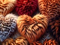 Background of fluffy hearts in animal print.