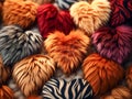 Background of fluffy hearts in animal print.