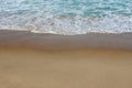 Background of foamy waves rolling up the beach with beautiful turquoise water - room for text