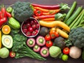 A background of food featuring a variety of fresh organic vegetables. Royalty Free Stock Photo