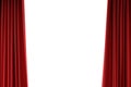 background foreground open theatre red velvet curtains with white background 3d render