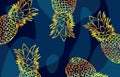 Background in the form of a pattern of pineapples on blue spots.