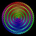 Background in the form of twisted spirals of colored rays on a black background. Vector illustration for web design