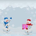 background in the form of a winter landscape with snowmen