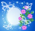 Background with frame, flowers and butterfly Royalty Free Stock Photo