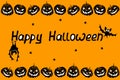 Background, frame for Happy Halloween with bats. Horizontal border of festive icons - Jack lantern, pumpkin. Background for Royalty Free Stock Photo
