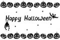 Background, frame for Happy Halloween with bats. Horizontal border of festive icons - Jack lantern, pumpkin. Background for Royalty Free Stock Photo