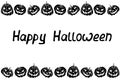 Background, frame for Happy Halloween. Horizontal border of festive icons - Jack lantern, pumpkin. Background for greeting card, Royalty Free Stock Photo