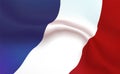 Background France Flag in folds. Tricolour banner. Pennant with stripes concept up close, standard French Republic. Western Europe