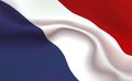 Background France Flag in folds. Tricolour banner. Pennant with stripes concept up close, standard French Republic. Western Europe
