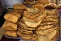 Background of fresh delicious pies pasties and belyashi