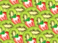 Background of fresh kiwi and strawberry slices