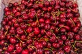 Background of fresh organic red cherries in basket on supermarket, Healthy food concept. Royalty Free Stock Photo