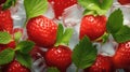 Background with fresh strawberries, mint and icecubes created with Generative AI