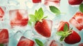 Background with fresh strawberries, mint and icecubes created with Generative AI