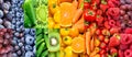 Background of fruits, vegetables and berries. Fresh color food Royalty Free Stock Photo