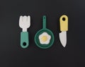 Background with funny fork, knife and scrambled eggs